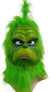 Senua The Grinch Mask Costume with Green Furry Fur For Christmas Cosplay Party Latex Props Green Monster Mask, Garden Yard Party Cute Props Green