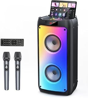 JYX Karaoke Machine with 2 Wireless Microphones, Portable Bluetooth Speaker for Adults & Kids, Big Party PA System with Disco Lights for Gatherings, Gifts for Family