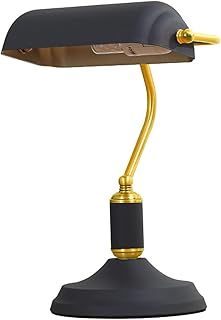 Retro Style Desk Lamp/Bankers Lamp/Office Lamp with Glass Shade and Pull Switch (Gold & Black)