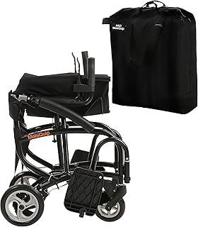 MobiQuip 8kg Travel Wheelchair, Ultra Lightweight, Compact, Folding Wheelchair, Attendant-Propelled, Light Aluminium Frame, Portable Transit Mobility Wheelchair with Carry Bag
