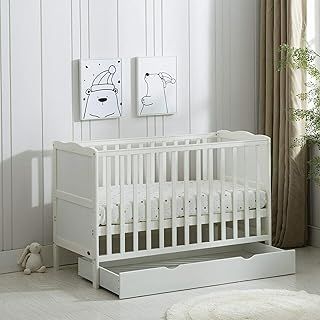 White Wooden Orlando Baby Cot Bed & Rollaway Drawer & Aloe Vera Water Repellent Mattress(Orlando Drawer White)
