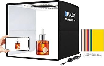 Mini Light Box Photography 9.8 inch/25cm Photo Box PULUZ Portable Photo Studio Lightbox Shooting Tent Kit with 112pcs LED Lights &12 Colors Backdrops for Small Items Display