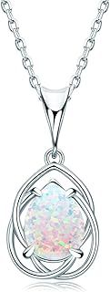 YUNKAI Sterling Silver Opal Necklace for Women, Oval/Marquise/Pear Cut Gemstone Pendant, October Birthstone Birthday Christmas Gift…