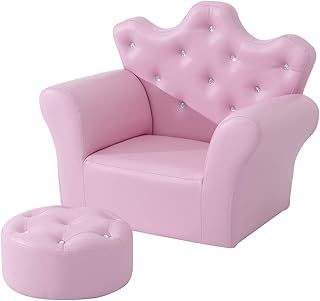 HOMCOM Kids Armchair Toddler Chair Sofa Set with Free Footstool PU Leather Pink