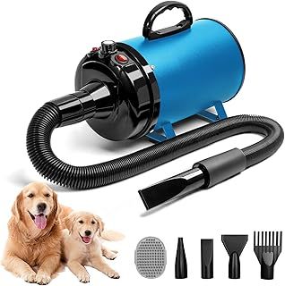 Dog Hair Dryer Blaster 3800W/5.2HP Pet Grooming Hair Dryer Low Noise Temperature Heater with 4 Different Nozzles and Pet Grooming Brush