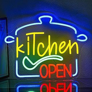 LMSIGNLY Kitchen Neon Sign Kitchen Open Neon Lights Green Spoon Red Open Neon Lights For Wall Decor Dimmable Neon Open Signs For Business Store Home Kitchen