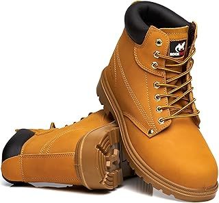 Apprentice Mens Leather Safety Boots Steel Toe Cap Work Lightweight Shoes S1P SRC Lace Up Ankle Boots