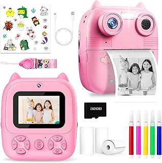 Kids Instant Print Camera, 1080P HD Digital Camera with 32GB SD Card and Printing Paper for 3-8 Year Olds