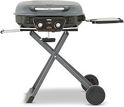 Tower T978522 Tourer Two Burner Gas BBQ, Portable Design, Porcelain Enamel Coated Steel Wire Grill, Grey