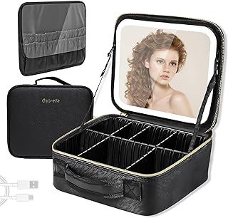 Travel Makeup Bag with LED Mirror, Cosmetic Bag Make up Organizer Bag Portable Makeup Case, Adjustable Brightness in 3 Color Modes, Waterproof Makeup Vanity Case Makeup Storage for Women