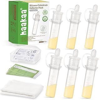 haakaa Silicone Colostrum Collector Kit, Breast Milk Collector with Cotton Cleaning Wipe, Label Stickers and Storage Case, Ready-to-Use, Reusable Storage Solution for New Moms, 4ml/6pcs