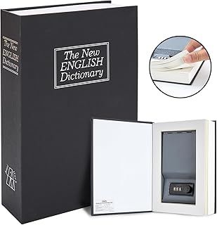 Book Safe with Combination Lock, Ohuhu Real Paper Diversion Secret Safe, Dictionary Money Box with Code Lock, Portable Lock box Safe Box for Key Cash Jewelry, Flip Book Hidden Safe