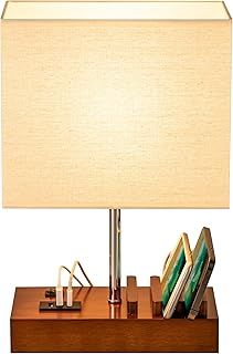 Briever USB Bedside Table Lamp, Desk Lamp with 3 USB Charging Ports and Phone Charge Dock, Walnut Wood Charging Station and Organizer, Perfect Light for Bedroom, Guest Room, Living Room, Office