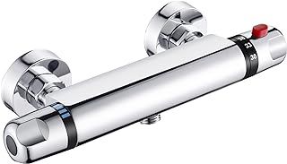 Thermostatic Shower Mixer Bar Wall Mounted Shower Mixer Tap Chrome Brass Shower Thermostatic Mixer Valve, 38°C Anti Scald Shower Bar Mixer Valve Intelligent Constant Temperature Exposed for Bathroom