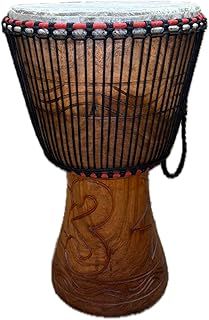 AMI 14-Inch Authentic Ghanaian Djembe Drum With Beautiful Hand Carvings - Comes With Three Free Instruments Worth £35