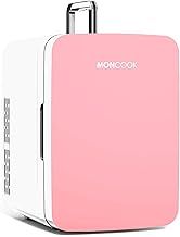 MONCOOK Mini Fridge For Bedrooms - Small, Portable & Quiet - Glass Door Mini Fridge For Skincare, Food & Drinks - Cooling & Warming Function - Perfect For Home, Office, Car Or Travel - 10L Pink