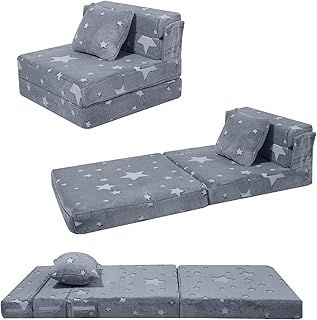 MeMoreCool Kids Sofa Bed, Toddler Floor Mattress Glow in The Dark, Baby Modular Star Couch, Fold Up Children Sofa Convertible Futon Folding Mattress Chair Z Bed for Playroom