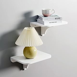 11.8" x 8.25" White Wall Mounted Desk Small Floating Shelves Set of 2 Folding Wall Shelves Drop-Leaf Table Fold Down Desk for RV, Camper, Loft Beds