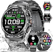 LIGE Military Smart Watch for Men(3 Straps),1.43"HD AMOLED Rugged Smartwatch(Answer/Make Call) for Android iOS,Fitness Watch,Black Sport Watch with 120+ Sport Modes/IP68 Waterproof/Running/Heart Rate