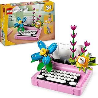 LEGO Creator 3in1 Typewriter with Flowers Toy - Transforms into a Keytar Model or a Flowerpot with Pen & Notebook - Building Set for 8+ Year Old Girls & Boys - Creative Birthday Gift - 31169