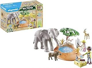 Playmobil 71294 Wiltopia Elephant at the Waterhole, exciting safari with animal learning effect, educational toy, sustainable, fun imaginative role-play, playsets suitable for children ages 4+