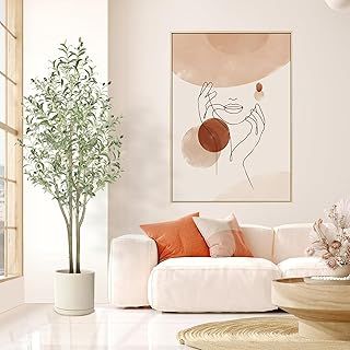 Alupssuc 5FT Artificial Olive Tree with White Pot, Fake Olive Tree Indoor Outdoor with Natural Wood Trunk & Lifelike Fruits, Perfect for Modern Home Office Living Room Floor Decor
