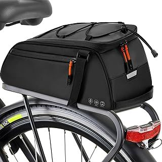 Shinkuro Bike Rear Rack Bag, 10L Bike Pannier Bag Waterproof, Bicycle Trunk Bag, Multi Pockets Cycling Rear Seat Storage Bag, Bike Bag for Rear Carrier with Reflective Area & Shoulder Strap, Black