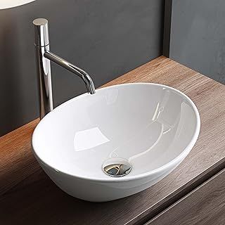 Mai & Mai Bathroom Sink Basin Countertop Wash Basin | Ceremic Oval Bright White | Modern Design Bathroom Vessel Sink | WDH: 42x34x14cm | Nano-Coating Brüssel205