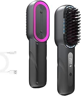 Asheyya Cordless Hair Styler Straightener Brush, Portable 4 Temperature Adjustable 2 in 1 Hot Comb Brush