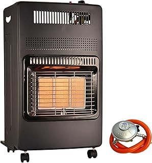 AMOS Portable Calor Gas Heater, 4.2KW, 3 Heat Settings, Foldable & Free-Standing with Wheels, Suitable for Indoor and Outdoor Use, Includes Regulator & Hose, Black