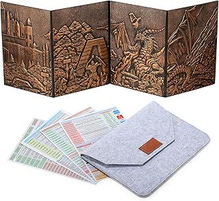 DM Screen 3D Faux-Leather Embossed Dragon with Four-Panel Pockets, DND Master Screen with Gorgeous Gift Flet Case for D&D Dungeons and Dragon Tabletop Game (Copper)