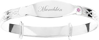 Dolce Valentina DV Childrens Personalised 925 Sterling Silver Baby Girl Bangle with Pink Zirconia - Perfect for Baby Shower, Baptism, Christening, and Birthday (0-1 Year)
