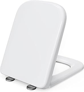 Pipishell Square Toilet Seat, Soft Close Seat White with Quick Release, Simple Top Fixing, Heavy Duty UF Material Anti-Bacterial Seats Stainless Adjustable Hinges (35.1 x46.1cm)