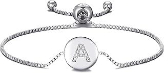Philip Jones Silver Plated Initial Bracelets Letter A to Z Created with Zircondia® Crystals