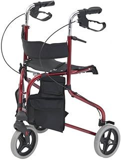 Tri Walker with seat/Lightweight 3 Wheeled rollator with Brakes and Shopping Bag (Red)