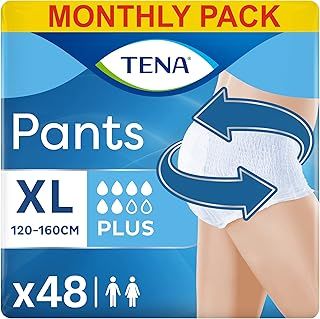 TENA Pants Plus, 48 pairs, Unisex Incontinence Pants (4 x 12 packs) for Women and Men with Heavy Bladder Weakness, Designed for Everyday Life with Triple Protection and Dual Absorption Zones, Size XL