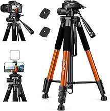JOILCAN Camera Tripod for Canon Nikon Sony, 65" Aluminum Alloy Tripod Stand with Detachable Head & Phone Holder, Lightweight DSLR Tripod for Smartphone/Vlog/Streaming, Max Load 5.5kg - Orange