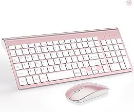 Wireless Keyboard and Mouse Ultra Slim Combo, TopMate 2.4G Silent Compact USB 2400DPI Mouse and Scissor Switch Keyboard Set with Cover, 2 AA & 2 AAA Batteries,for PC/Laptop/Windows/Mac-Rose Gold White