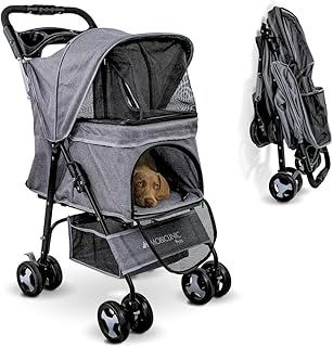 Mobiclinic® Pets Foldable Dog Pram, Up to 15 kg, Ideal for Small Dogs, Pet Stroller, Zuma, Wheels with 360° Brakes, XXL Basket, 3 Windows with Zip and Mosquito Net, Cup Holder