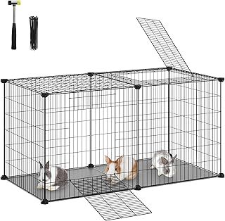SONGMICS Small Animal Cage, Pet Cage, XL, with Top, Base, 2 Doors, Easy to Clean, 102 x 51 x 51 cm, Black LPI010B01