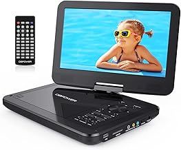 DBPOWER 12" Portable DVD Player with 10" Swivel Screen Car Built-in 5 Hours Rechargeable Battery, Supports All-Region, Earphone/SD Card/USB/AV-in/AV-out, Direct Play in Formats AVI/RMVB/MP3/JPEG