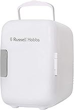 Russell Hobbs RH4CLR1001 4L/6 Can Portable Mini Cooler & Warmer for Drinks, Cosmetics/Makeup/Skincare, AC/DC Power, Retro Style, White, For Bedroom, Home, Caravan, Car
