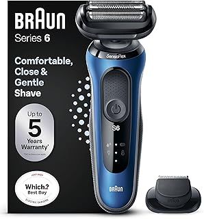 Braun Series 6 Electric Shaver for Men with Precision Trimmer, Wet & Dry Electric Razor for Men, UK 2 Pin Plug, 60-B1200s, Blue Razor
