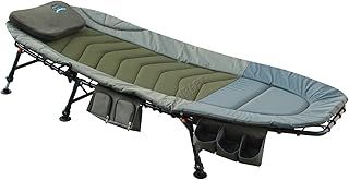 Portable Fishing Bed Chair | XL Heavy Duty Camping Bed | Adjustable Back Rest & Legs Bedchair | Built-in Tool Bag Tackle Storage Carp Fishing | Detachable Pillow - Khaki Green
