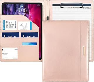 Conference Folder A4 Business Document Padfolio, Multifunctional Business Leather Document Clip Board Personal Organiser Folder with Clipboard, File Sleeve, Cardholder, Pockets for Office Work-Pink