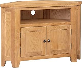 Hallowood Furniture Cotswold Oak 2 Doors Corner TV Unit with 1 Shelf in Light Oak, Wooden TV Stand Cabinet, TV Table, Corner Unit for Living Room & Bedroom