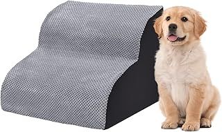 The Fellie Dog Steps for Sofa/Bed, Portable Dog Stairs with Washable Cover, 2-Steps High Density Foam Dog Ramp, Non-Slip Pet Dog Steps for Small Dogs and Cats, Grey, 40 x 39 x 31cm