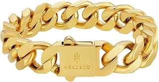 KRKC&CO 8mm/10mm/12mm/14mm Cuban Link Curb Bracelet for Men, 18K Gold/White Gold Miami Mens Bracelets, Durable Urban Street-wear Hip Hop Bracelet for Men 7/7.5/8/8.5/9 Inches