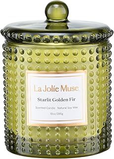 LA Jolie Muse Starlit Golden Fir Candle, Candles for Women, Cedarwood Scented Candle Gift, Holiday Candles for Home Scented, 75 Hours Long Burning, 10 oz