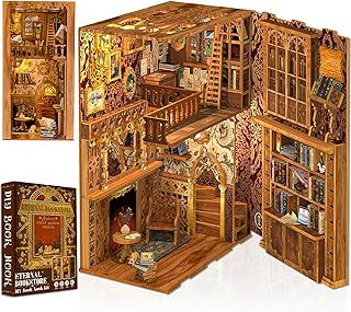 Cutefun DIY Book Nook Kit - Miniature House Kit - Dolls House Kit Led Light With Sensor Suitable for Teens and Adults Bookshelf Decor Creative Birthday Gifts （Eternal Bookstore）